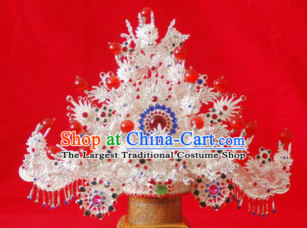 Handmade Chinese Ancient Goddess Queen Agate Argent Phoenix Coronet Hairpins Traditional Hanfu Hair Accessories for Women