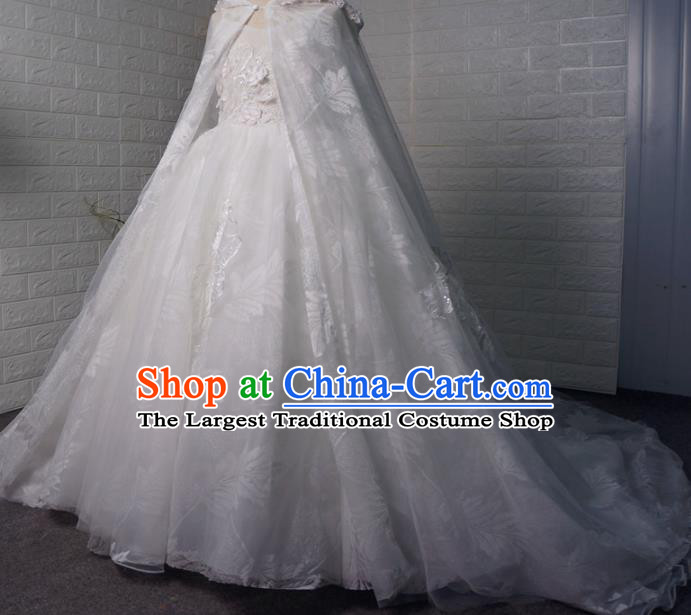 Top Grade Modern Fancywork Court Princess White Veil Dress Catwalks Compere Stage Show Dance Costume for Kids