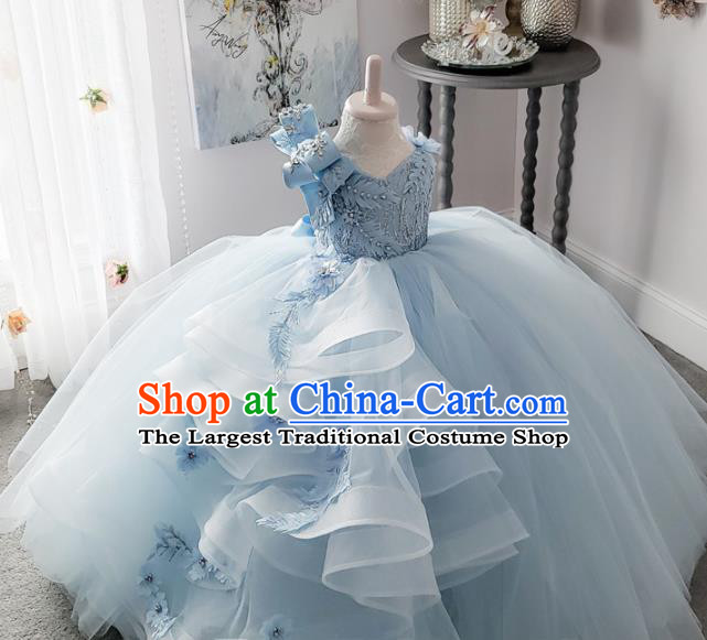 Top Grade Stage Show Costume Catwalks Princess Blue Bubble Dress for Kids