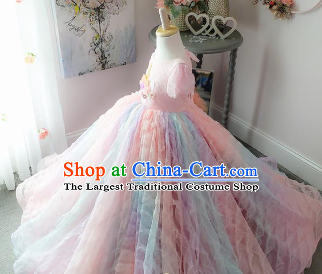 Top Grade Stage Show Costume Catwalks Princess Rainbow Bubble Full Dress for Kids