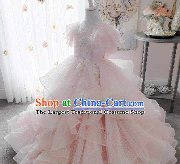 Top Grade Stage Show Costume Catwalks Princess Pink Veil Bubble Full Dress for Kids