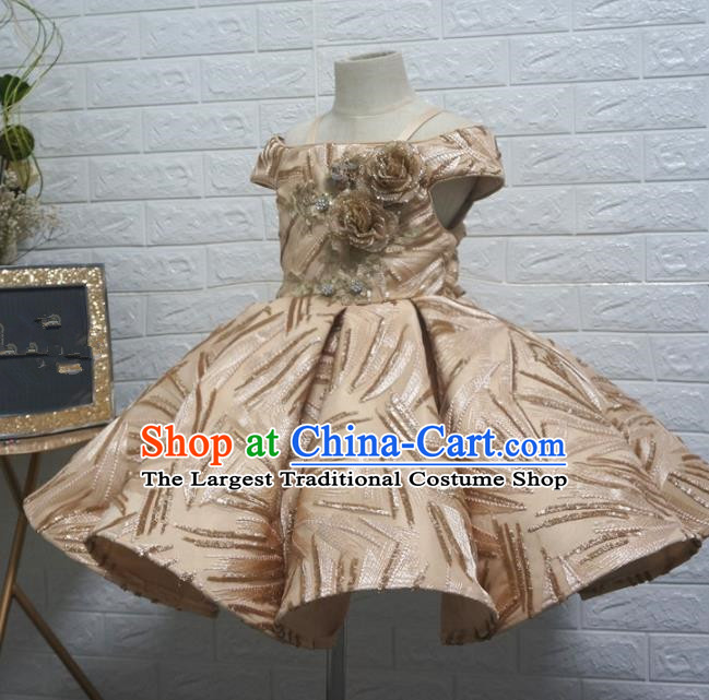 Top Grade Stage Show Costume Catwalks Princess Golden Bubble Full Dress for Kids