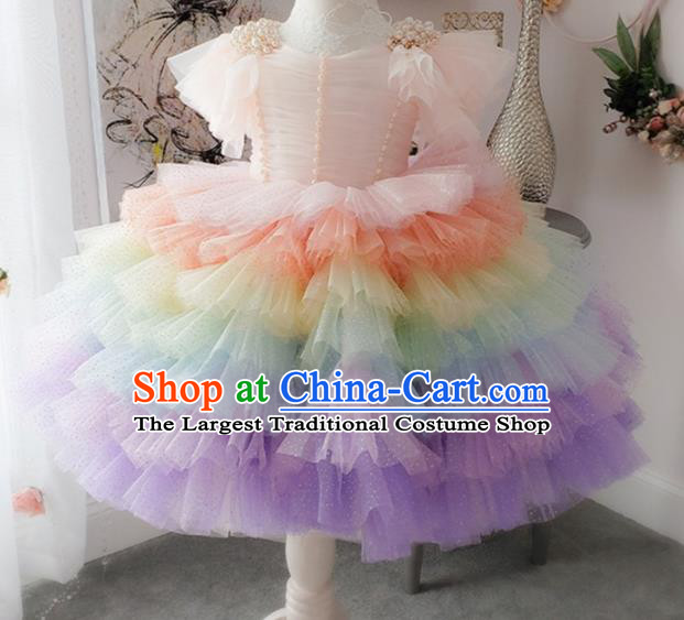 Top Grade Stage Show Costume Catwalks Princess Veil Layered Full Dress for Kids