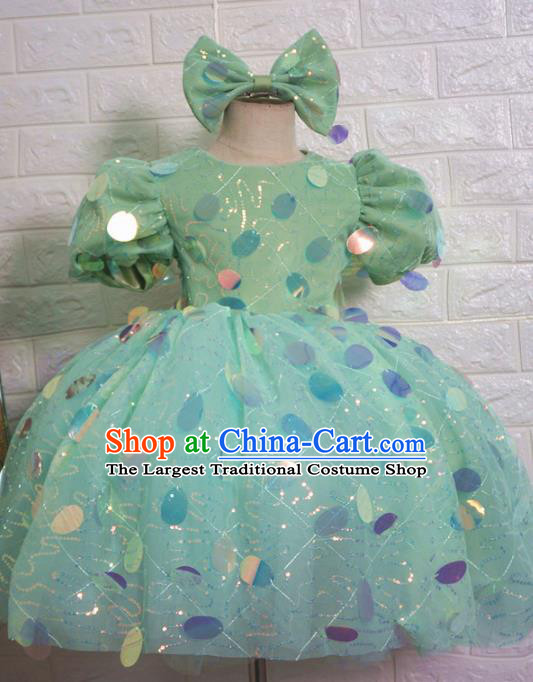 Top Grade Stage Show Dance Costume Catwalks Court Princess Green Bubble Full Dress for Kids