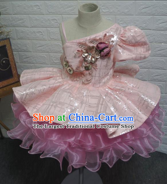 Top Grade Stage Show Dance Pink Bubble Full Dress Catwalks Court Princess Costume for Kids