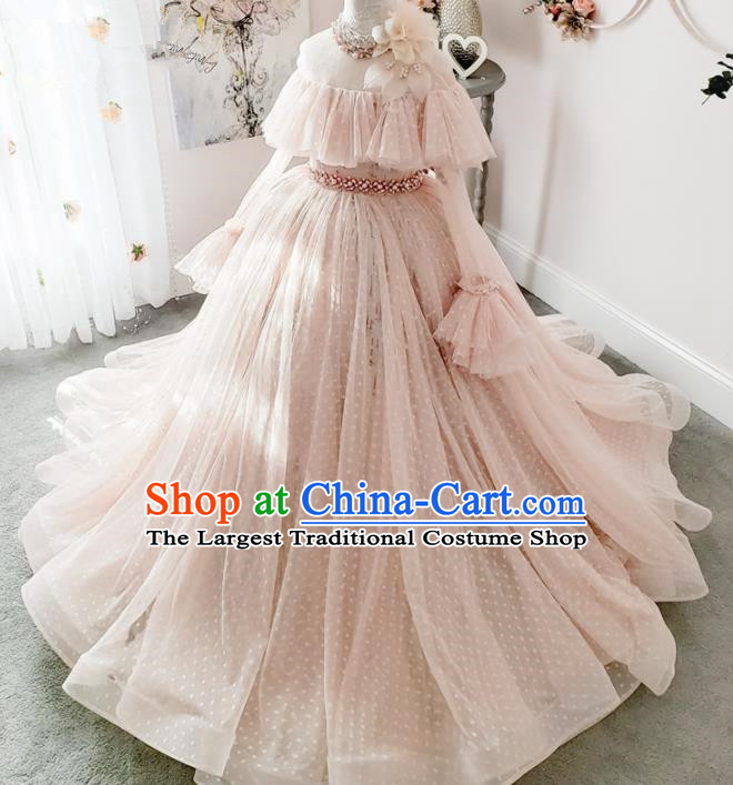 Top Grade Stage Show Compere Pink Veil Full Dress Catwalks Court Princess Dance Costume for Kids