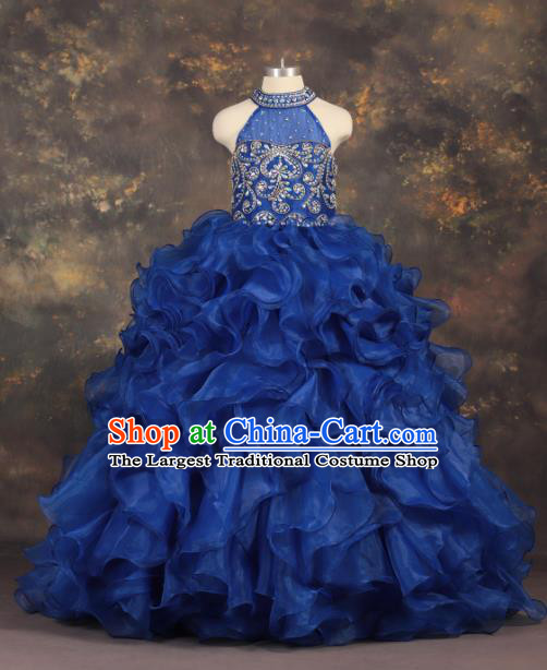 Professional Catwalks Stage Show Dance Royalblue Dress Modern Fancywork Compere Court Princess Costume for Kids