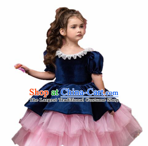 Professional Girls Modern Fancywork Velvet Dress Catwalks Compere Stage Show Costume for Kids