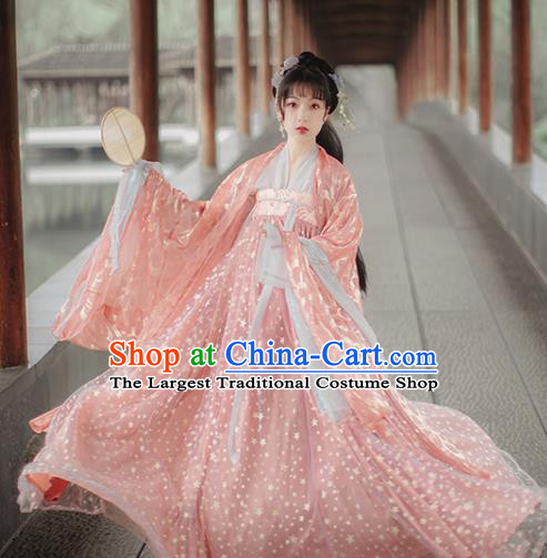 Traditional Chinese Tang Dynasty Princess Pink Hanfu Dress Traditional Ancient Peri Goddess Historical Costume for Women