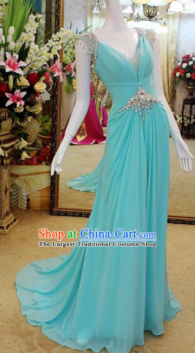 Top Grade Modern Fancywork Blue Formal Dress Compere Catwalks Costume for Women