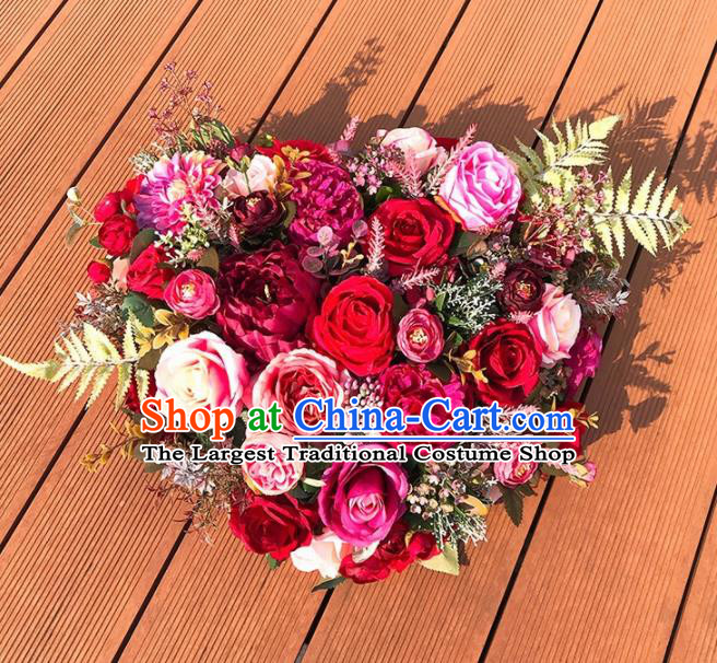 Handmade Classical Wedding Bride Rose Flowers Holding Emulational Flowers Ball Hand Tied Bouquet Flowers for Women