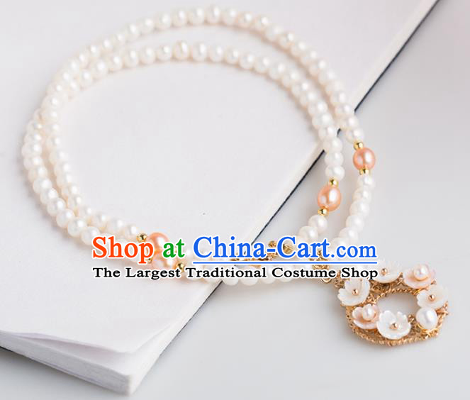 Handmade Chinese Classical Shell Flowers Necklace Ancient Palace Hanfu Pearls Necklet Accessories for Women