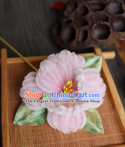 Handmade Chinese Classical Pink Velvet Flowers Brooch Ancient Palace Breastpin for Women