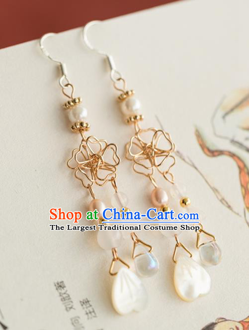 Handmade Chinese Classical Shell Tassel Earrings Ancient Palace Ear Accessories for Women