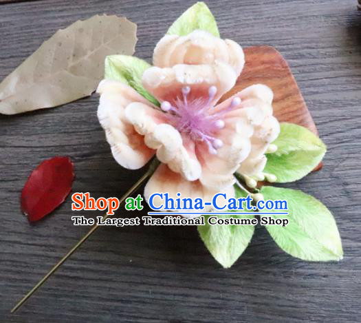 Chinese Handmade Wedding Pink Velvet Begonia Hairpins Ancient Palace Queen Hair Accessories Headwear for Women