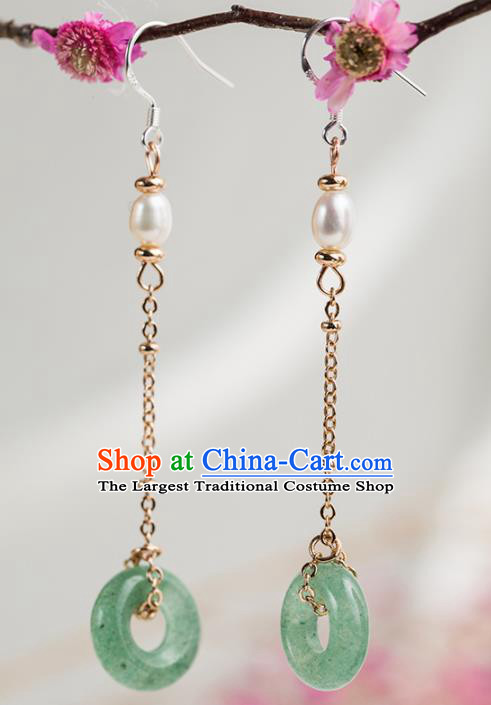 Handmade Chinese Classical Hanfu Jade Ring Earrings Ancient Palace Ear Accessories for Women