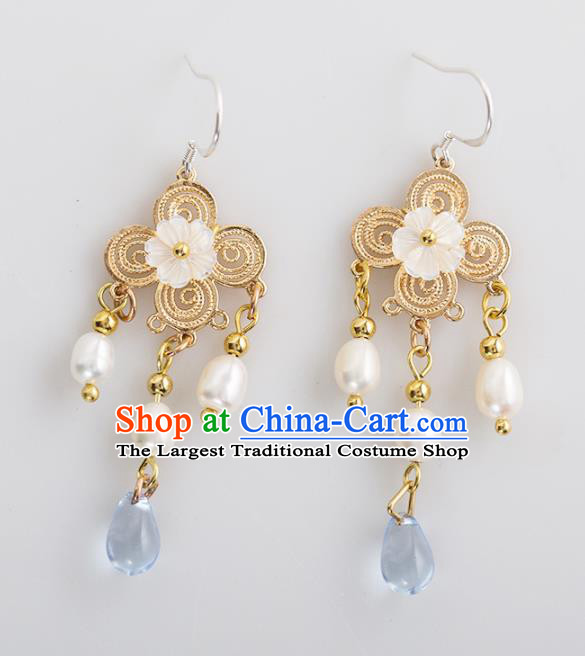 Handmade Chinese Classical Hanfu Pearls Tassel Earrings Ancient Palace Ear Accessories for Women