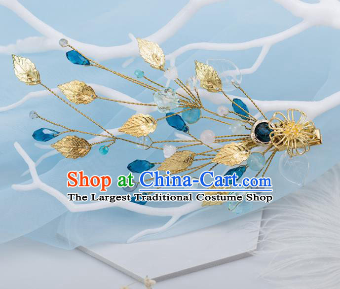 Chinese Handmade Hanfu Golden Leaf Hair Claw Hairpins Ancient Princess Hair Accessories Headwear for Women