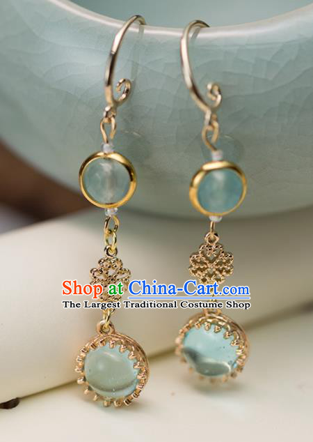 Handmade Chinese Classical Hanfu Green Beads Earrings Ancient Palace Ear Accessories for Women