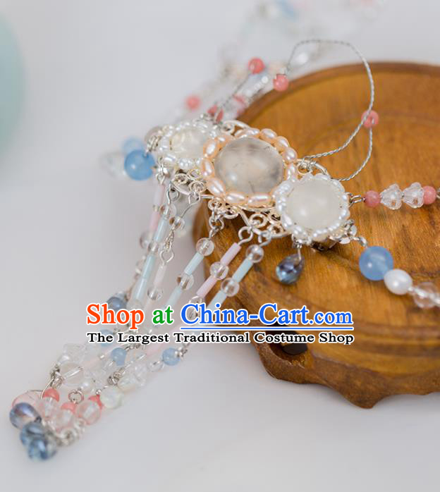 Handmade Chinese Classical Necklace Ancient Palace Hanfu White Chalcedony Necklet Accessories for Women