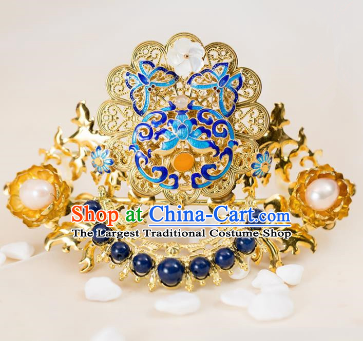 Chinese Handmade Hanfu Cloisonne Phoenix Coronet Hairpins Ancient Princess Hair Accessories Headwear for Women