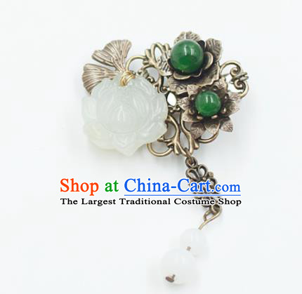 Chinese Handmade Hanfu Jade Lotus Hair Claw Hairpins Ancient Princess Hair Accessories Headwear for Women