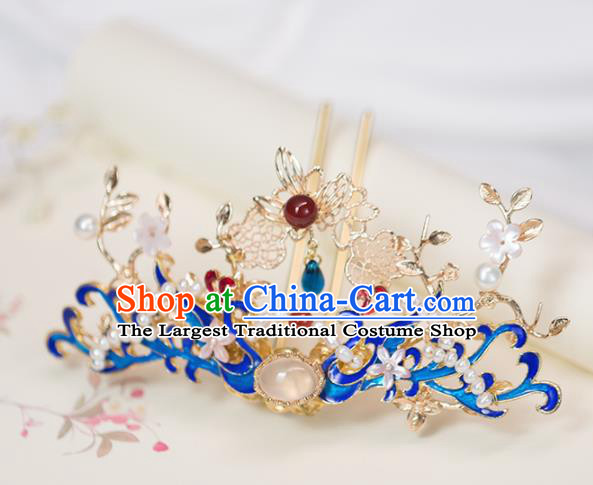 Chinese Handmade Hanfu Blueing Phoenix Hairpins Ancient Princess Hair Accessories Headwear for Women