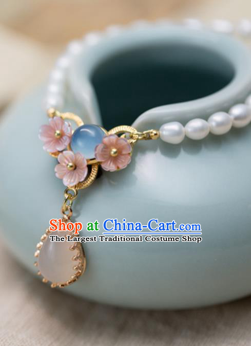 Handmade Chinese Classical Necklace Ancient Palace Hanfu Rose Chalcedony Necklet Accessories for Women