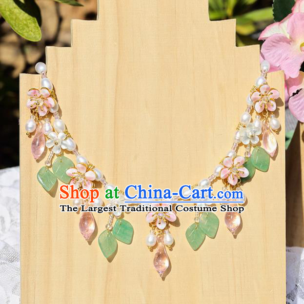 Handmade Chinese Classical Pearls Necklet Ancient Palace Hanfu Leaf Necklace Accessories for Women