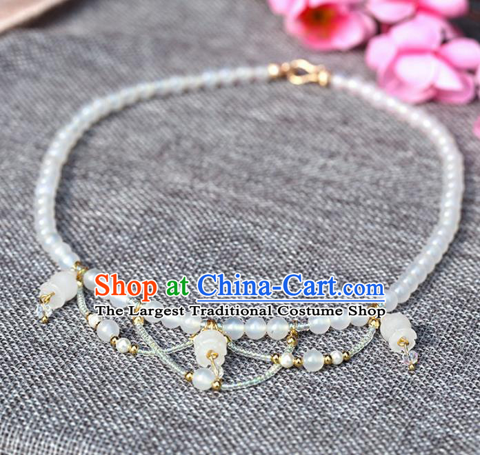 Handmade Chinese Classical White Beads Necklace Ancient Palace Hanfu Necklet Accessories for Women