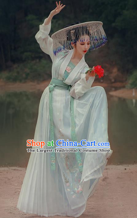 Chinese Traditional Tang Dynasty Princess Historical Costume Ancient Peri Embroidered Hanfu Dress for Women