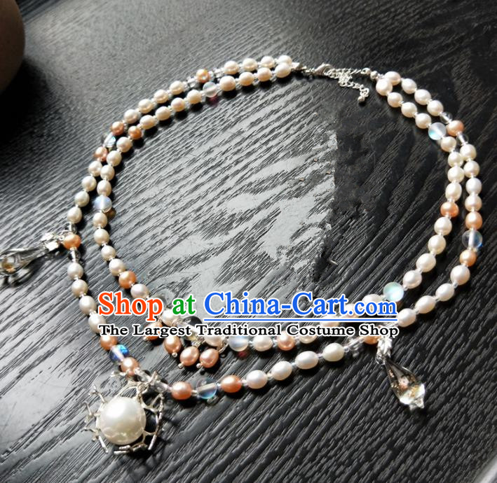 Handmade Chinese Classical Pearls Necklace Ancient Palace Hanfu Necklet Accessories for Women