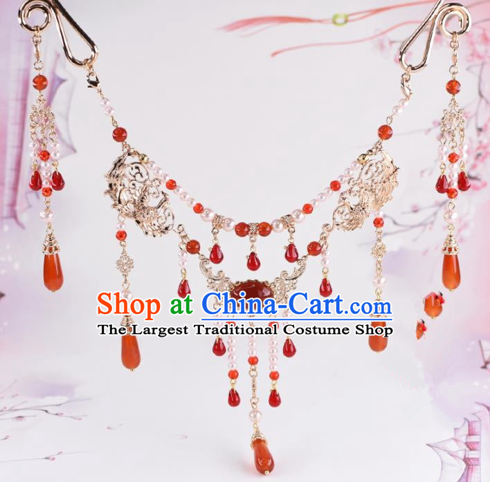 Handmade Chinese Classical Agate Tassel Necklace Ancient Palace Hanfu Necklet Accessories for Women