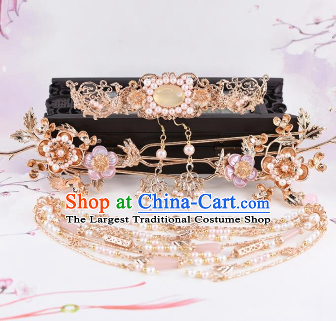 Chinese Handmade Palace Chalcedony Hair Crown Hairpins Ancient Princess Hanfu Hair Accessories Headwear for Women