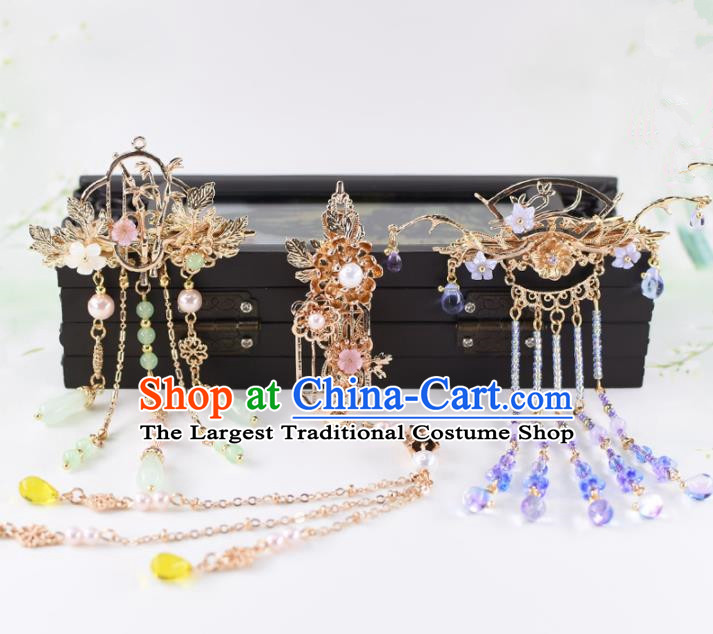 Chinese Handmade Palace Tassel Hair Stick Hairpins Ancient Princess Hanfu Hair Accessories Headwear for Women