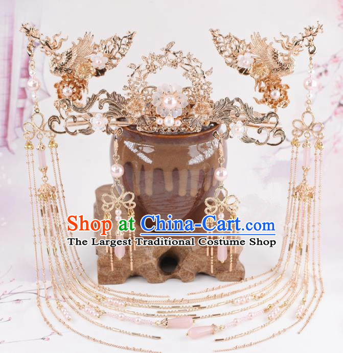 Chinese Handmade Palace Phoenix Coronet Hairpins Ancient Princess Hanfu Hair Accessories Headwear for Women