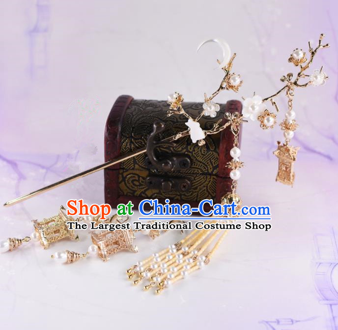 Chinese Handmade Palace Moon Rabbit Hairpins Ancient Princess Hanfu Hair Accessories Headwear for Women