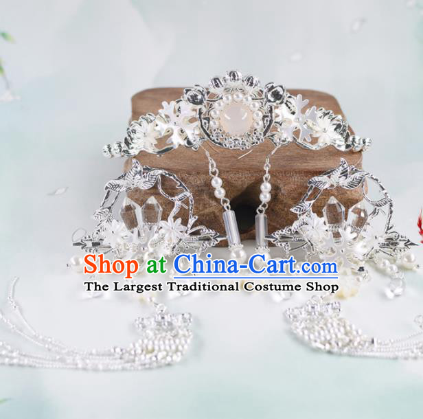 Chinese Handmade Palace Hair Crown Rose Chalcedony Hairpins Ancient Princess Hanfu Hair Accessories Headwear for Women