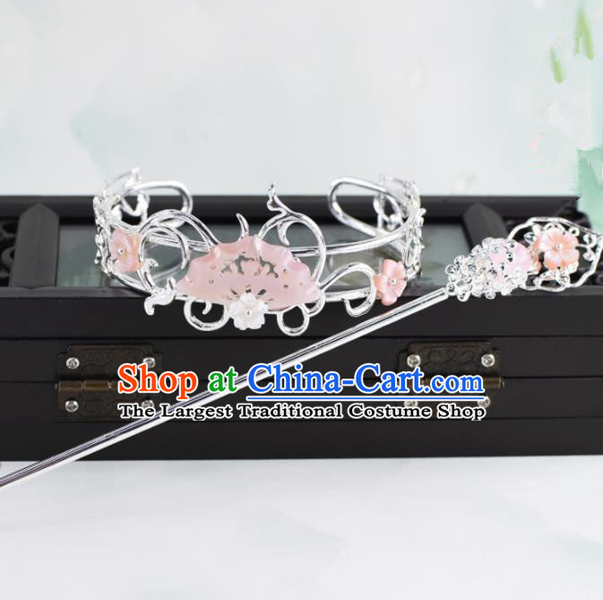 Chinese Traditional Hair Accessories Ancient Swordsman Prince Pink Shell Hairdo Crown for Men