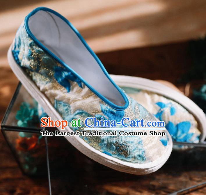 Chinese Handmade Beige Shoes Traditional National Shoes Ancient Princess Embroidered Hanfu Shoes for Women