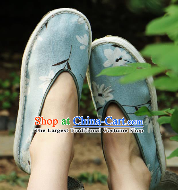 Chinese Handmade Blue Cloth Shoes Traditional National Shoes Ancient Hanfu Shoes for Women