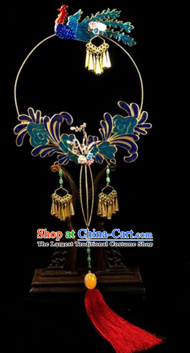 Chinese Traditional Wedding Cloisonne Round Fans Ancient Bride Palace Fan for Women