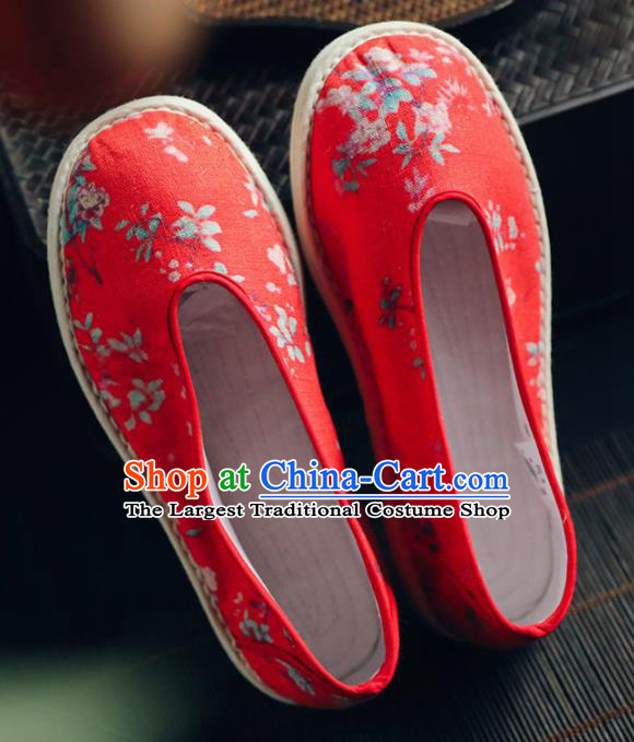 Chinese Handmade Red Cloth Shoes Traditional National Shoes Ancient Princess Wedding Hanfu Shoes for Women