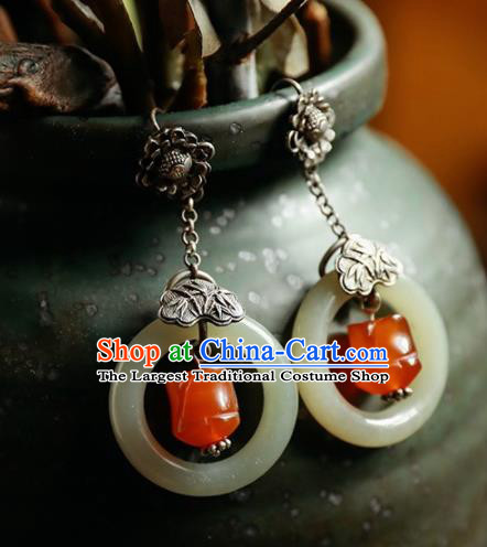 Handmade Chinese Classical Jade Earrings Ancient Palace Hanfu Ear Accessories for Women