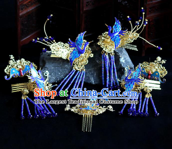 Chinese Handmade Palace Queen Cloisonne Hair Combs Hairpins Ancient Hair Accessories Headwear for Women