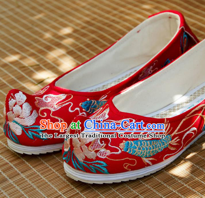 Chinese Handmade Red Satin Shoes Traditional National Shoes Ancient Princess Embroidered Hanfu Shoes for Women