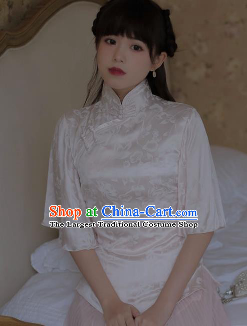 Chinese National Classical White Silk Qipao Blouse Traditional Tang Suit Upper Outer Garment for Women