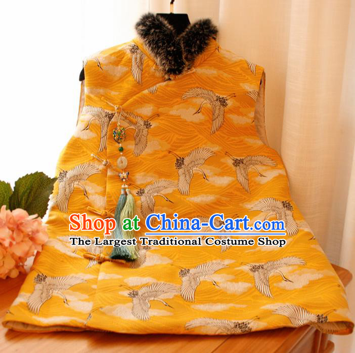 Chinese National Classical Embroidered Yellow Vest Traditional Tang Suit Upper Outer Garment for Women