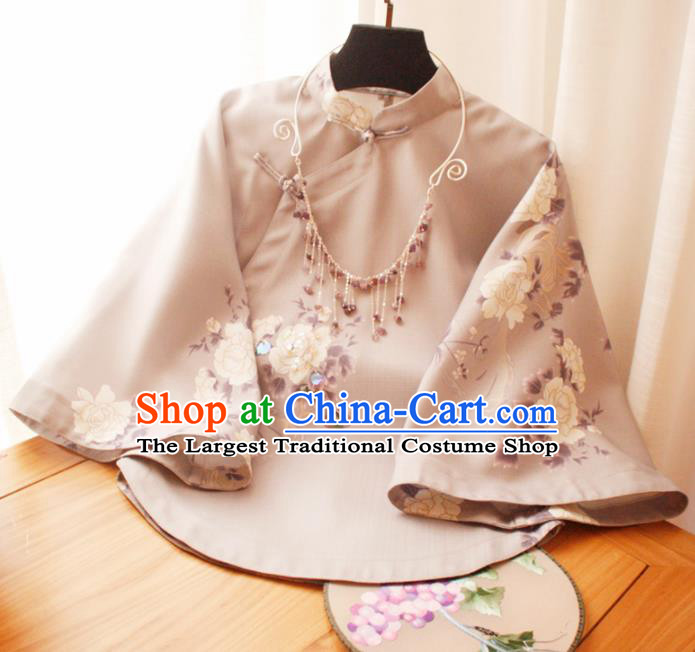 Chinese National Classical Purple Blouse Traditional Tang Suit Upper Outer Garment for Women