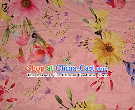 Chinese Traditional Fabric Classical Daisy Pattern Design Pink Brocade Cheongsam Satin Material Silk Fabric